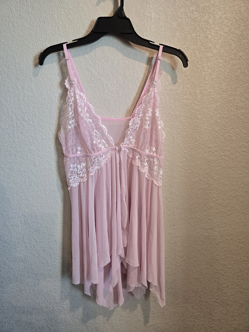 Lace & Mesh Babydoll Lingerie Chemise Nightgown Light Pink - Size XL